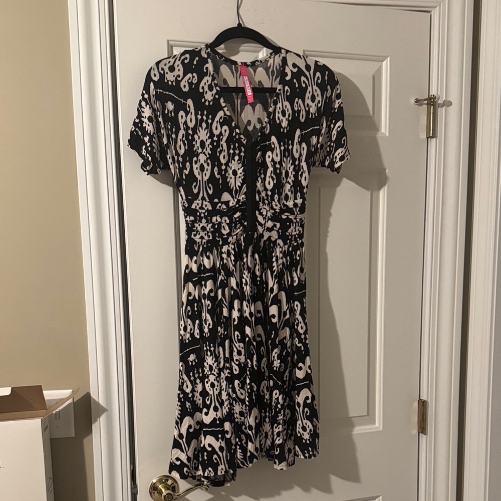 Tracy Reese Black and Cream Abstract Dress EUC sz S